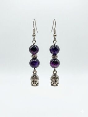 Amethyst Buddha Head Drop Earrings - Whimsigoth Spiritual Boho Jewelry